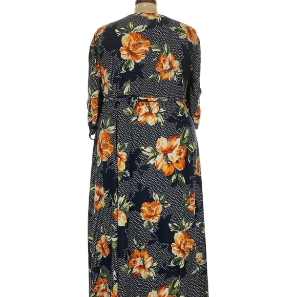 NWT Kiyonna Dress Meadow Dream Style Navy/Orange Floral 4x Maxi Wrap Dress Rare - Picture 6 of 7